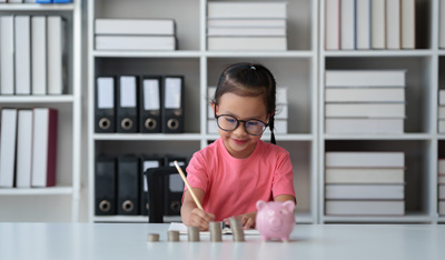 Girl wearing glasses plans to spend money